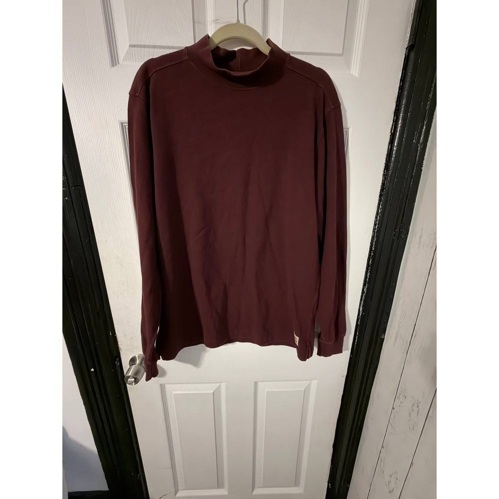 Carhartt Mens Mock Neck Long Sleeve T-Shirt Burgundy Maroon Workwear Top L